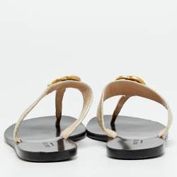Pre Owned صندل غوتشي جي جي مارمونت جلد ذهبي مسطح مقاس 37