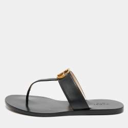 Pre Owned Gucci GG Marmont Size 37 Black Leather Thong Sandals