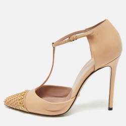 مملوكة مسبقًا Gucci Size 39 Metallic Leather Studded T Strap Pumps