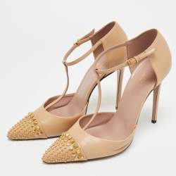 مملوكة مسبقًا Gucci Size 39 Metallic Leather Studded T Strap Pumps