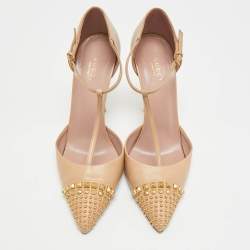 مملوكة مسبقًا Gucci Size 39 Metallic Leather Studded T Strap Pumps
