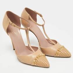مملوكة مسبقًا Gucci Size 39 Metallic Leather Studded T Strap Pumps