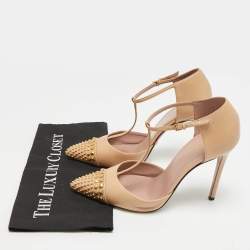 مملوكة مسبقًا Gucci Size 39 Metallic Leather Studded T Strap Pumps