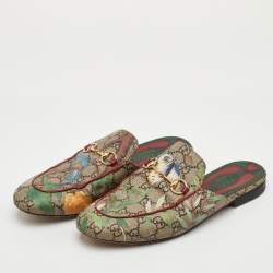 Pre Owned Gucci Princetown Size 39 Multicolor GG Supreme Canvas Tian Print Flat Mules