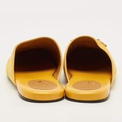 Pre Owned Gucci Trefoil Size 42 Yellow Leather and Suede Flat Mules