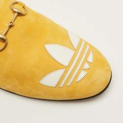 Pre Owned Gucci Trefoil Size 42 Yellow Leather and Suede Flat Mules