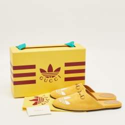 Pre Owned Gucci Trefoil Size 42 Yellow Leather and Suede Flat Mules