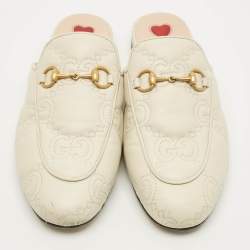مملوكة مسبقًا Gucci Princetown Size 37 Off White GG Matelassé Leather Flat Mules