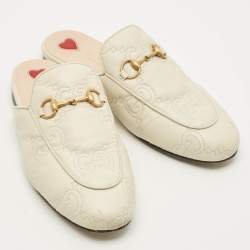 مملوكة مسبقًا Gucci Princetown Size 37 Off White GG Matelassé Leather Flat Mules