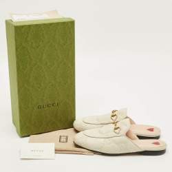 مملوكة مسبقًا Gucci Princetown Size 37 Off White GG Matelassé Leather Flat Mules