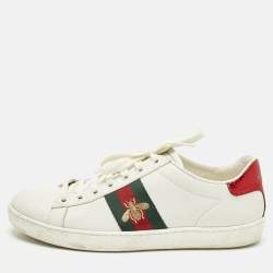 مملوكة مسبقًا Gucci Ace Size 37.5 White Python Embossed and Leather Web Low Top Sneakers