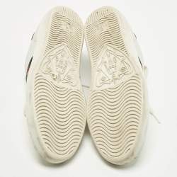 مملوكة مسبقًا حذاء رياضي غوتشي جلد أبيض ونقشة جلد الأفعى أربطة مقاس 36