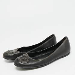 مملوكة مسبقًا Gucci Interlocking GG Size 35.5 Black Leather Ballet Flats