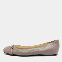 Pre Owned Gucci Size 37 Grey Leather Ballet Flats