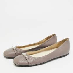 Pre Owned Gucci Size 37 Grey Leather Ballet Flats