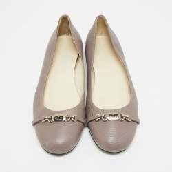 Pre Owned Gucci Size 37 Grey Leather Ballet Flats