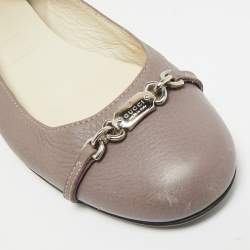 Pre Owned Gucci Size 37 Grey Leather Ballet Flats