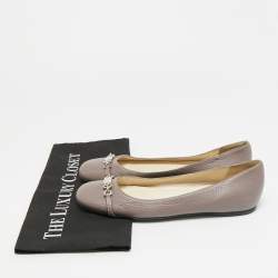 Pre Owned Gucci Size 37 Grey Leather Ballet Flats