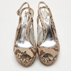 مملوكة مسبقًا Gucci Sofia Size 36 Grey/Brown Python Leather Peep Toe Platform Slingback Sandals