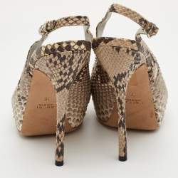مملوكة مسبقًا Gucci Sofia Size 36 Grey/Brown Python Leather Peep Toe Platform Slingback Sandals