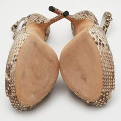 مملوكة مسبقًا Gucci Sofia Size 36 Grey/Brown Python Leather Peep Toe Platform Slingback Sandals