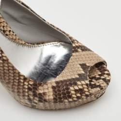 مملوكة مسبقًا Gucci Sofia Size 36 Grey/Brown Python Leather Peep Toe Platform Slingback Sandals