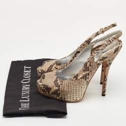 مملوكة مسبقًا Gucci Sofia Size 36 Grey/Brown Python Leather Peep Toe Platform Slingback Sandals