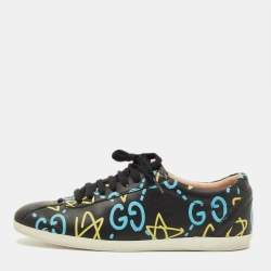 مملوكة مسبقًا Gucci Ace Size 37.5 Black Ghost Print Leather Low Top Sneakers