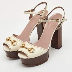 Pre Owned Gucci Horsebit Size 36 White Leather Ankle Strap Platform Sandals