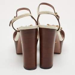 Pre Owned Gucci Horsebit Size 36 White Leather Ankle Strap Platform Sandals