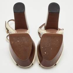 Pre Owned Gucci Horsebit Size 36 White Leather Ankle Strap Platform Sandals