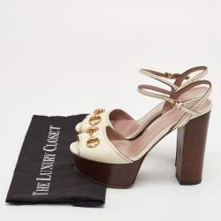 Pre Owned Gucci Horsebit Size 36 White Leather Ankle Strap Platform Sandals