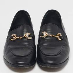 مملوكة مسبقًا Gucci Jordaan Size 37.5 Black Leather Crystal Embellished Loafers