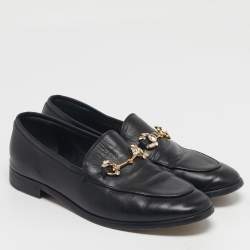 مملوكة مسبقًا Gucci Jordaan Size 37.5 Black Leather Crystal Embellished Loafers