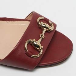 مملوكة مسبقًا Gucci Horsebit Size 36.5 Red Leather Block Heel Ankle Strap Sandals