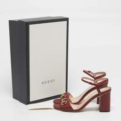 مملوكة مسبقًا Gucci Horsebit Size 36.5 Red Leather Block Heel Ankle Strap Sandals
