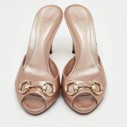 Pre Owned صندل سلايد غوتشي هورسبيت جوتشيسيما جلد لامع بيج مقاس 36.5