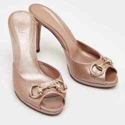 Pre Owned صندل سلايد غوتشي هورسبيت جوتشيسيما جلد لامع بيج مقاس 36.5