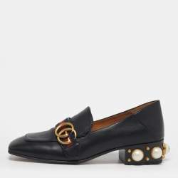 مملوكة مسبقًا Gucci Double G Size 37 Black Leather Web Loafers