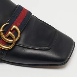 مملوكة مسبقًا حذاء لوفرز غوتشي جي مزدوج جلد أسود مقاس 37