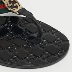 Pre Owned صندل فلات غووتشي جي جي قماش وكانفاس أسود ومقاس 38