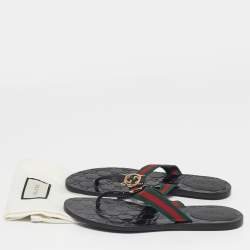 Pre Owned صندل فلات غووتشي جي جي قماش وكانفاس أسود ومقاس 38