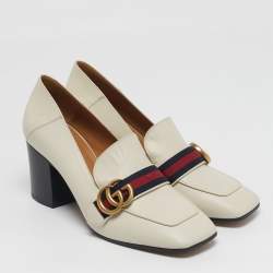 Pre Owned حذاء كعب عالي غوتشي بييتون جلد كريمي مقاس 39