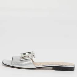 Pre Owned Gucci Madelyn Size 35.5 Silver Leather Flat Slide