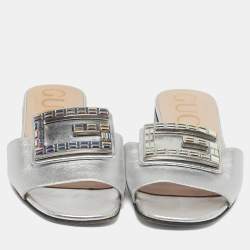 Pre Owned Gucci Madelyn Size 35.5 Silver Leather Flat Slide