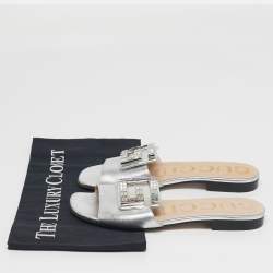 Pre Owned Gucci Madelyn Size 35.5 Silver Leather Flat Slide