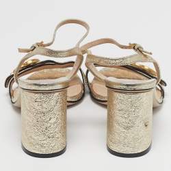 Pre Owned Gucci GG Marmont Size 37.5 Metallic Gold Foil Leather Ankle Strap Sandals