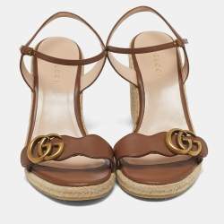 Pre Owned Gucci GG Marmont Size 36 Brown Leather Wedge Sandals