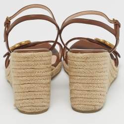 Pre Owned Gucci GG Marmont Size 36 Brown Leather Wedge Sandals