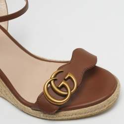 Pre Owned Gucci GG Marmont Size 36 Brown Leather Wedge Sandals